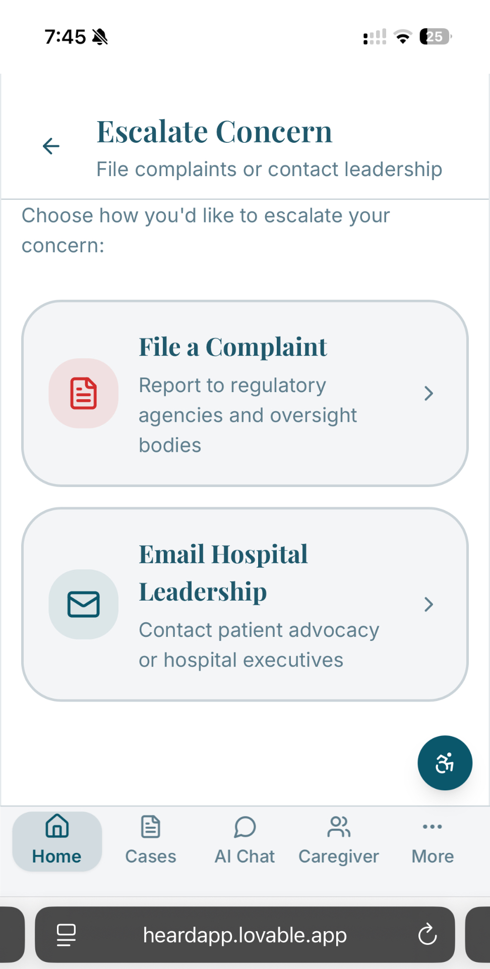 HEARD app - Escalate with Evidence